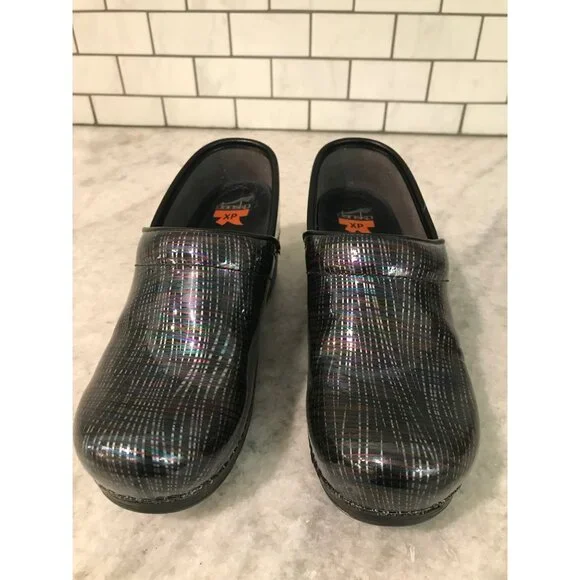 Dansko Professional Clogs Womens 38 Black Metallic Stripe Comfort Nursing Shoes - Picture 2 of 9